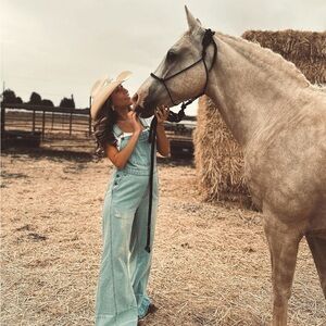 Pinkblush Light Blue Denim Flare Jumpsuit